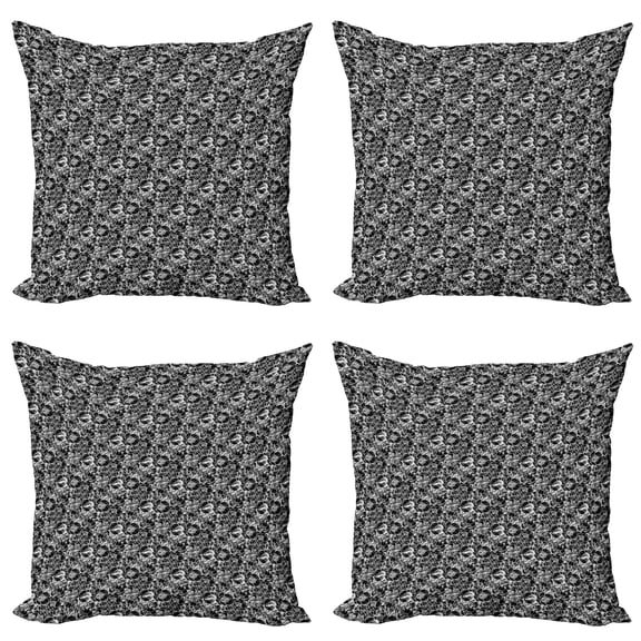 Ambesonne Floral Throw Pillow Cover 4 Pack, Monochrome Peonies, 16", Charcoal Grey and White