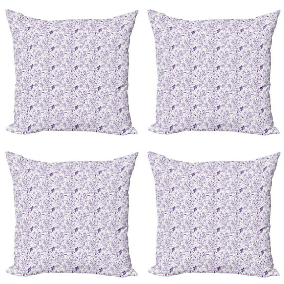 Ambesonne Floral Throw Pillow Cover 4 Pack, Monochrome Sketch Look Art, 24", Quartz and White