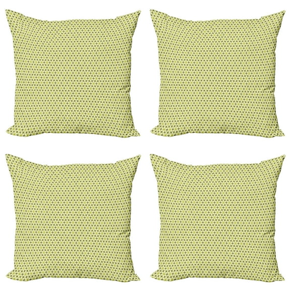 Ambesonne Floral Throw Pillow Cover 4 Pack, Monotone Flowers, 18", Green Brown Yellow Green
