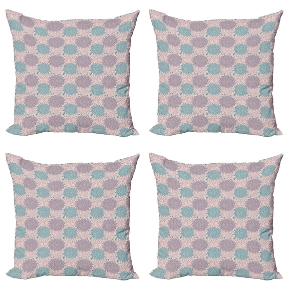 Ambesonne Floral Throw Pillow Cover 4 Pack, Multi Petal Chrysanthemum, 24", Blue Grey Grey Pink Rose