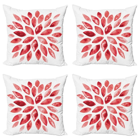 Ambesonne Floral Throw Pillow Cover 4 Pack, Nature Beauty Blossom, 18", Ruby Red