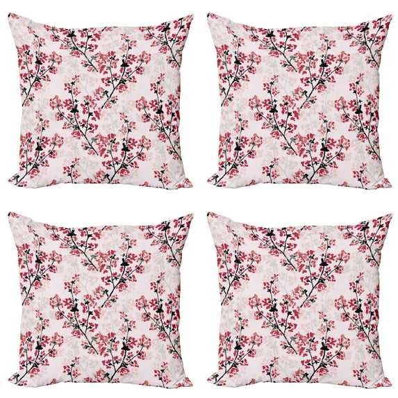 Ambesonne Floral Throw Pillow Cover 4 Pack, Nature Inspired Branches, 18", Rose Ruby Black