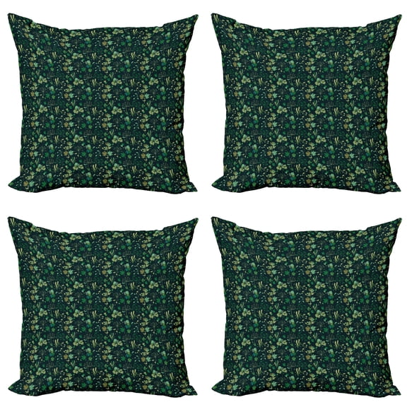 Ambesonne Floral Throw Pillow Cover 4 Pack, Nocturnal Forestry, 16", Multicolor