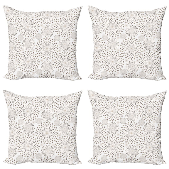 Ambesonne Floral Throw Pillow Cover 4 Pack, Nostalgia Circles Dots, 24", Warm Taupe Cocoa