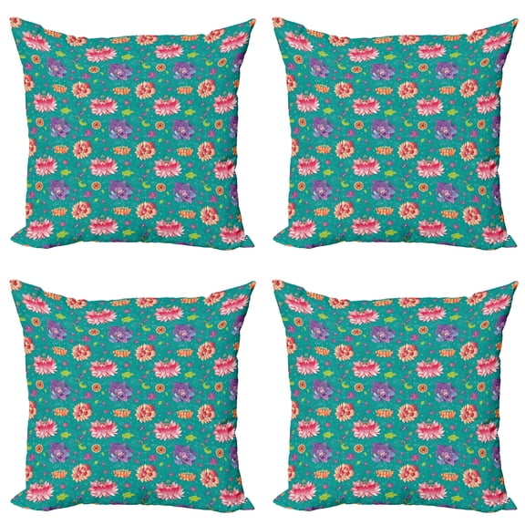 Ambesonne Floral Throw Pillow Cover 4 Pack, Oriental Garden Art Motifs, 20", Multicolor