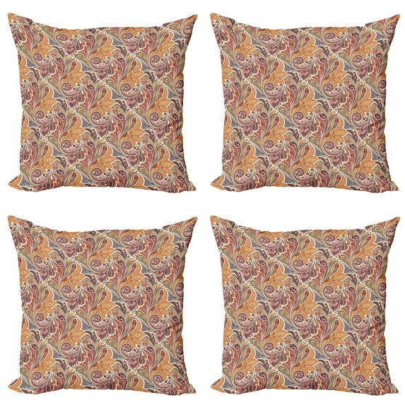 Ambesonne Floral Throw Pillow Cover 4 Pack, Paisley Leaf Pattern, 20", Multicolor