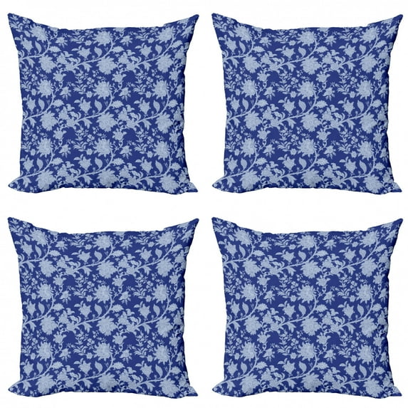 Ambesonne Floral Throw Pillow Cover 4 Pack, Paisley Pattern Ottoman, 18", Royal Blue