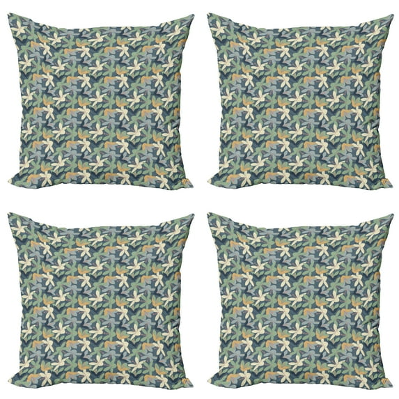 Ambesonne Floral Throw Pillow Cover 4 Pack, Pastel Art Crocuses Blossom, 16", Slate Blue Multicolor
