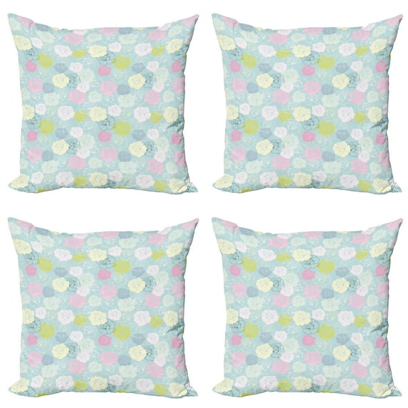 Ambesonne Floral Throw Pillow Cover 4 Pack, Pastel Colored Rose Flowers, 18", Pale Blue and Multicolor