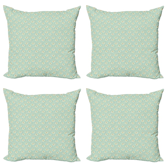 Ambesonne Floral Throw Pillow Cover 4 Pack, Pastel Tones Flowers Art, 18", Mint Green Pale Yellow