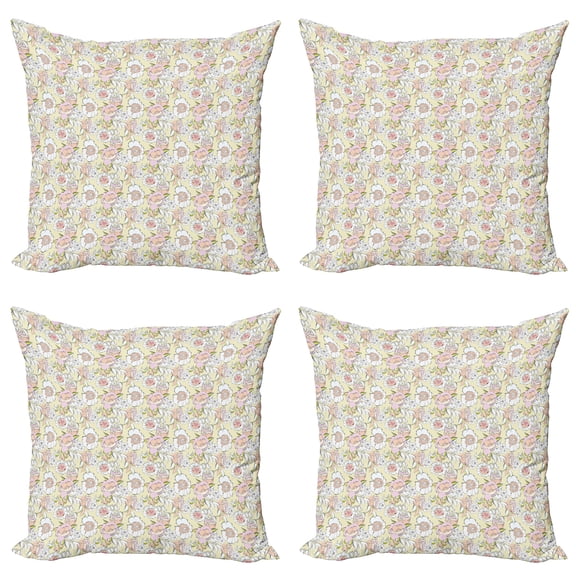 Ambesonne Floral Throw Pillow Cover 4 Pack, Pastel Tones Flowers Romance, 24", Multicolor