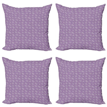 Ambesonne Floral Throw Pillow Cover 4 Pack, Pastel Zentangle Flowers Art, 20", Mauve Lilac and Violet