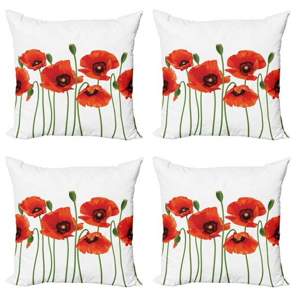 Ambesonne Floral Throw Pillow Cover 4 Pack, Pastoral Flowers Botany, 24", Red and Green