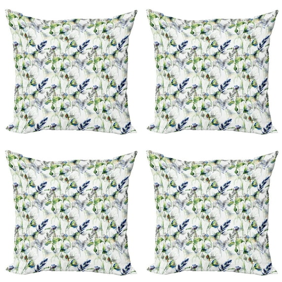 Ambesonne Floral Throw Pillow Cover 4 Pack, Pea Blossom Design, 24", Green White Blue
