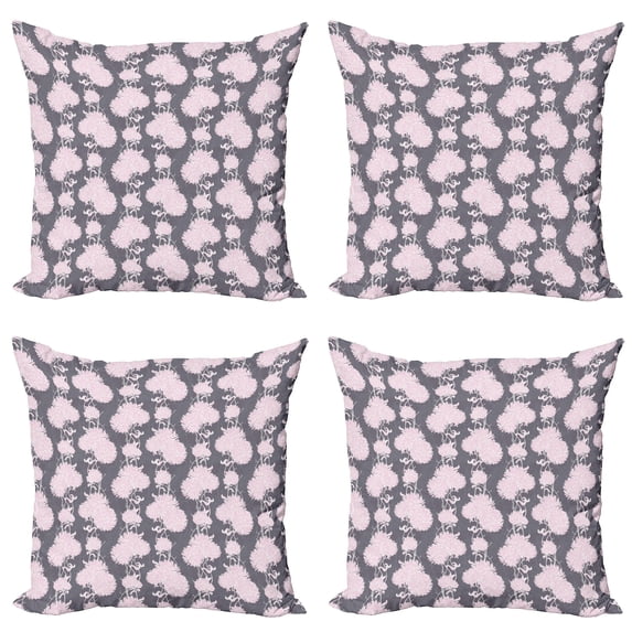 Ambesonne Floral Throw Pillow Cover 4 Pack, Pink Chrysanthemum Flower, 20", Pale Pink White Grey
