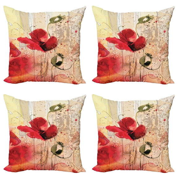 Ambesonne Floral Throw Pillow Cover 4 Pack, Retro Floral Design, 24", Multicolor