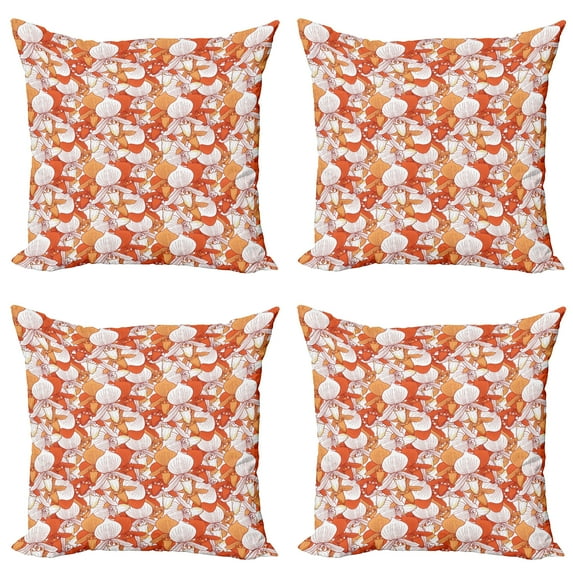 Ambesonne Floral Throw Pillow Cover 4 Pack, Retro Orchid Bouquet, 18", Orange Apricot and White
