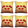thumbnail image 1 of Ambesonne Floral Throw Pillow Cover 4 Pack, Retro Poppy Flowers, 18", Scarlet Pale Yellow, 1 of 6