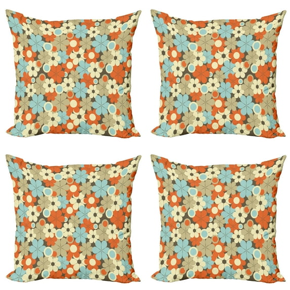 Ambesonne Floral Throw Pillow Cover 4 Pack, Retro Simple Flowers, 24", Multicolor
