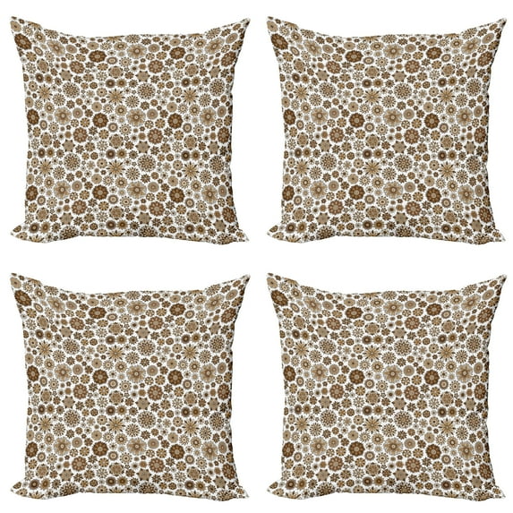 Ambesonne Floral Throw Pillow Cover 4 Pack, Romantic Vintage Curly, 16", Brown Tan Pale Yellow