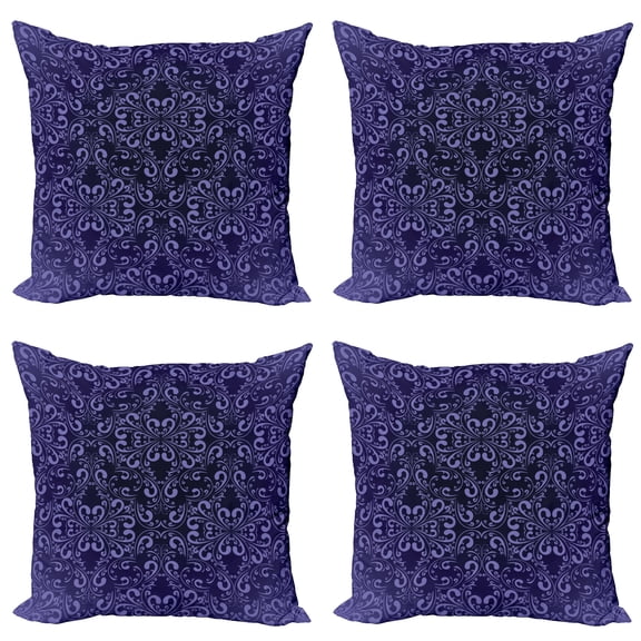 Ambesonne Floral Throw Pillow Cover 4 Pack, Royal Victorian Pattern, 16", Dark Purple Lavender