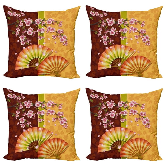 Ambesonne Floral Throw Pillow Cover 4 Pack, Sakura Blossoms, 20", Pale Pink Marigold