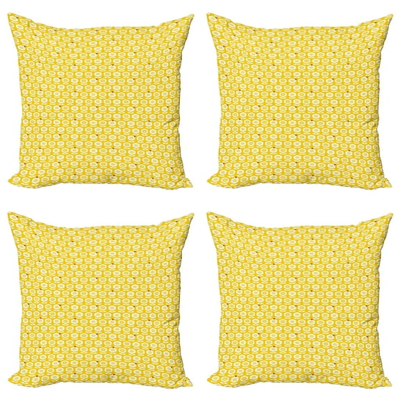 Ambesonne Floral Throw Pillow Cover 4 Pack, Scandinavian Pattern, 20", Vermilion Yellow