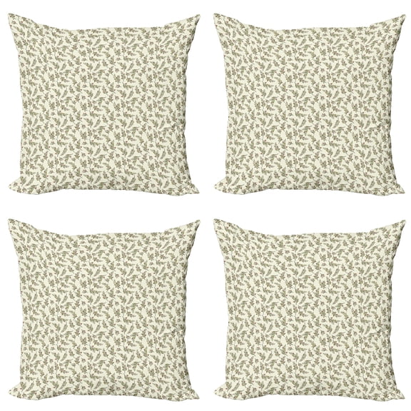 Ambesonne Floral Throw Pillow Cover 4 Pack, Seasonal Leaves Branches, 16", Lime Green Ivory Ginger