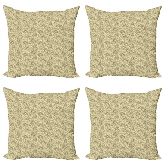 Ambesonne Floral Throw Pillow Cover 4 Pack, Silhouette Plants Leaf, 24", Beige Umber and Pearl