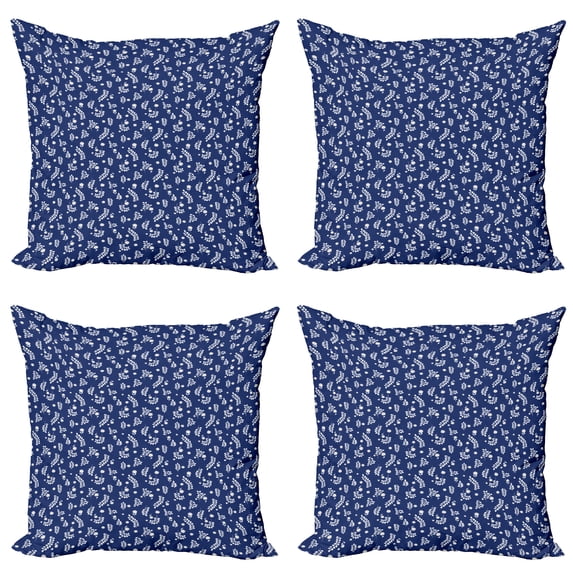 Ambesonne Floral Throw Pillow Cover 4 Pack, Simple Flowers Leaves, 18", Dark Sky Blue Marigold