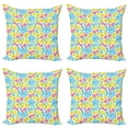 thumbnail image 1 of Ambesonne Floral Throw Pillow Cover 4 Pack, Spring Daffodil Tulip Mimosa, 24", White and Multicolor, 1 of 2