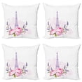 thumbnail image 1 of Ambesonne Floral Throw Pillow Cover 4 Pack, Spring Flora Eiffel Tower, 20", Lavender and Multicolor, 1 of 2