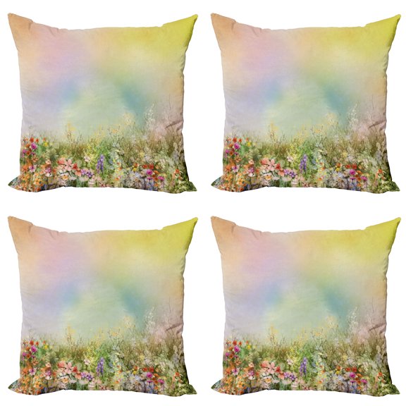 Ambesonne Floral Throw Pillow Cover 4 Pack, Spring Flower Nature, 18", Multicolor