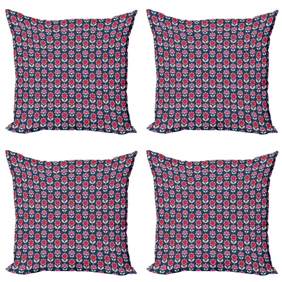 Ambesonne Floral Throw Pillow Cover 4 Pack, Spring Flowers Blossom, 24", Multicolor