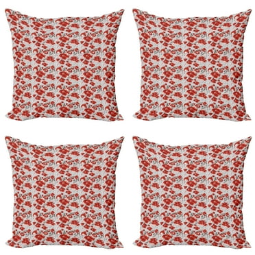 Ambesonne Floral Throw Pillow Cover 4 Pack, Spring Petal Foliage, 20", Pale Grey Orange Taupe