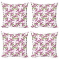 thumbnail image 1 of Ambesonne Floral Throw Pillow Cover 4 Pack, Spring Romance Flowers Bloom, 24", Dark Magenta Green White, 1 of 2