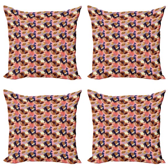 Ambesonne Floral Throw Pillow Cover 4 Pack, Summer Gardening Theme, 18", Multicolor