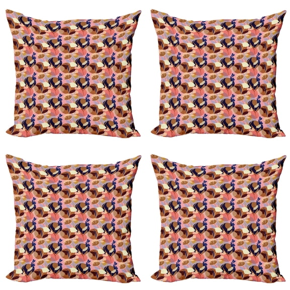 Ambesonne Floral Throw Pillow Cover 4 Pack, Summer Gardening Theme, 24", Multicolor