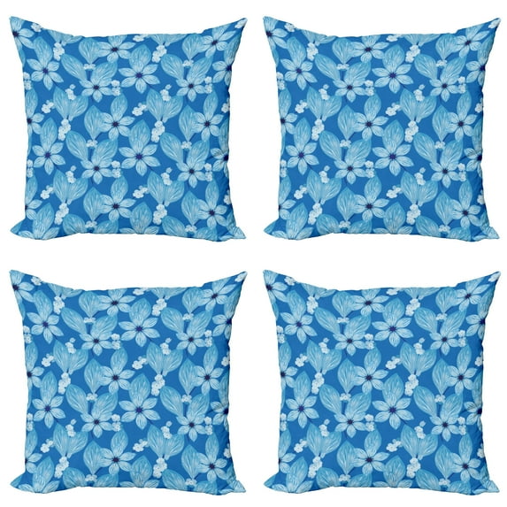 Ambesonne Floral Throw Pillow Cover 4 Pack, Top View Flower Petals Scene, 18", Azure Blue Pale Blue