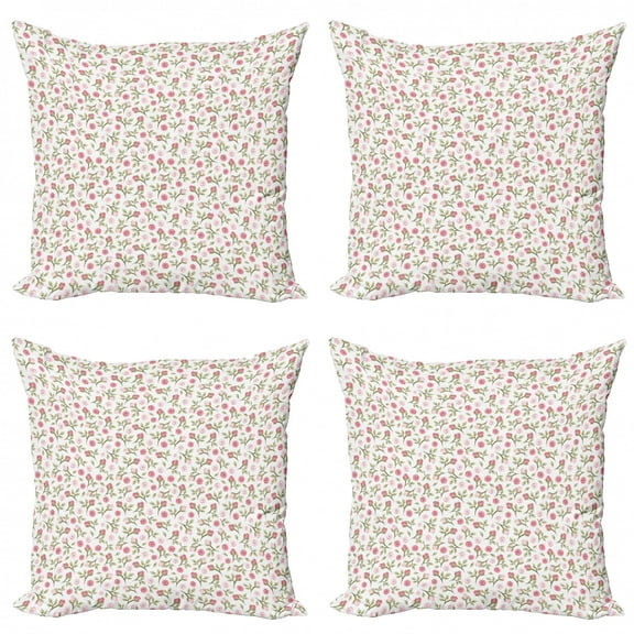 Ambesonne Floral Throw Pillow Cover 4 Pack, Top View Roses and Buds, 16", Multicolor