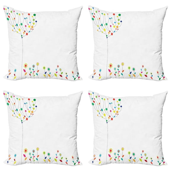 Ambesonne Floral Throw Pillow Cover 4 Pack, Tree Branch Spring Buds, 18", Multicolor