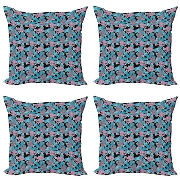 Ambesonne Floral Throw Pillow Cover 4 Pack, Tropic Pattern Spring Petal, 20", Pale Muave Black