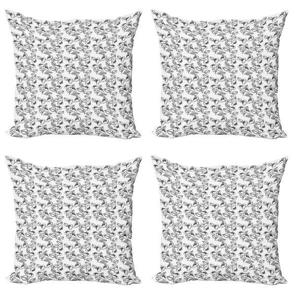Ambesonne Floral Throw Pillow Cover 4 Pack, Uncolored Summer Flowers, 20", Charcoal Grey White