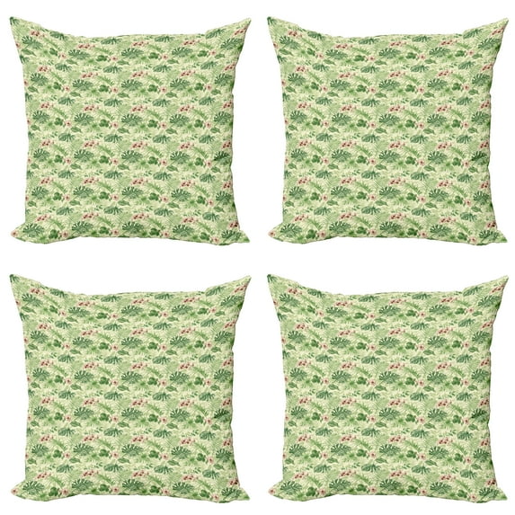 Ambesonne Floral Throw Pillow Cover 4 Pack, Various Leaves and Flowers, 20", Cream Multicolor