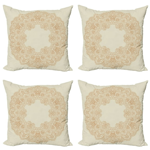 Ambesonne Floral Throw Pillow Cover 4 Pack, Victorian Feminine Art, 20", Beige