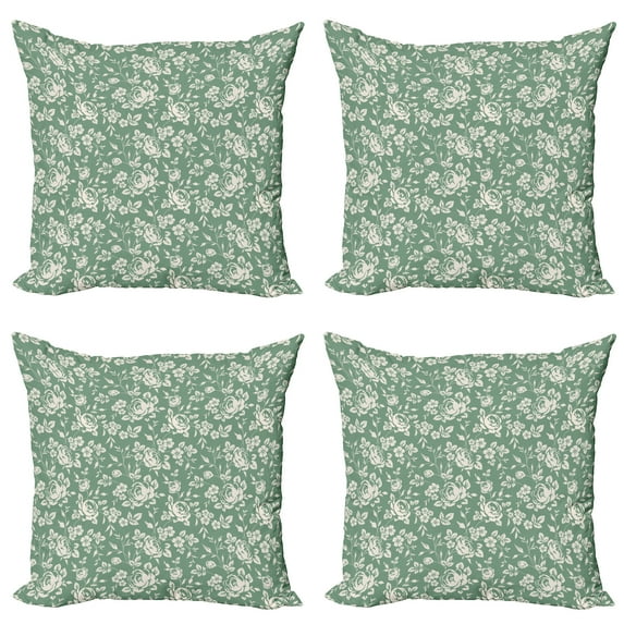 Ambesonne Floral Throw Pillow Cover 4 Pack, Victorian Rose Bouquet, 16", Reseda Green Cream