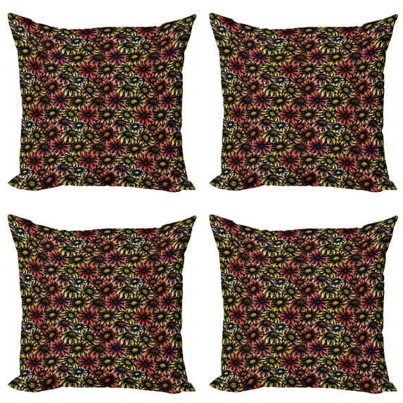 Ambesonne Floral Throw Pillow Cover 4 Pack, Vintage Daisy Sunflower, 20", Multicolor