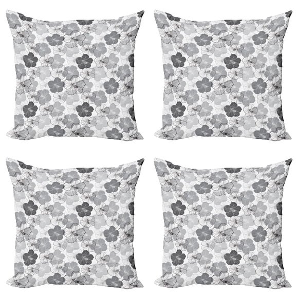 Ambesonne Floral Throw Pillow Cover 4 Pack, Vintage Hibiscus Flowers, 24", Purpleblue Pale Taupe