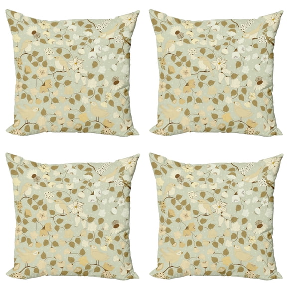 Ambesonne Floral Throw Pillow Cover 4 Pack, Vintage Retro Swirls, 18", Pistachio Green White