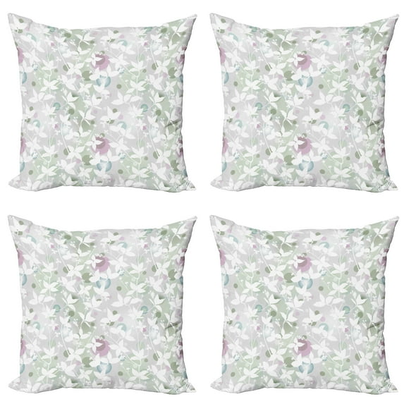 Ambesonne Floral Throw Pillow Cover 4 Pack, Vintage Seamless Pattern, 20", White and Reseda Green